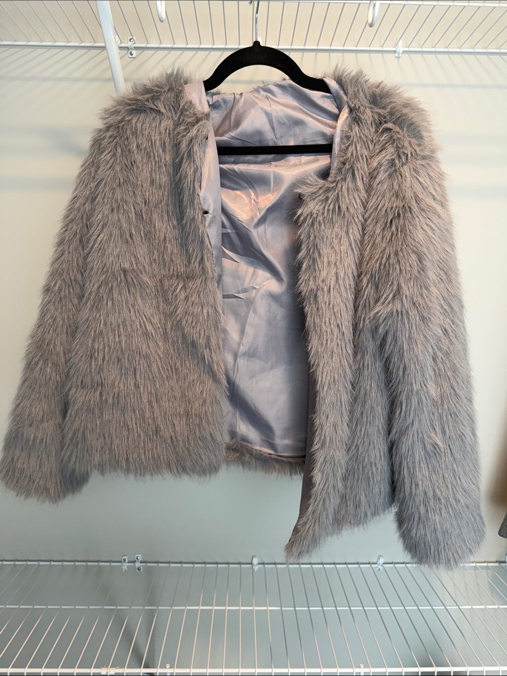 Amazon Women's Gray Faux Fur Teddy Jacket - Soft Plush Coat